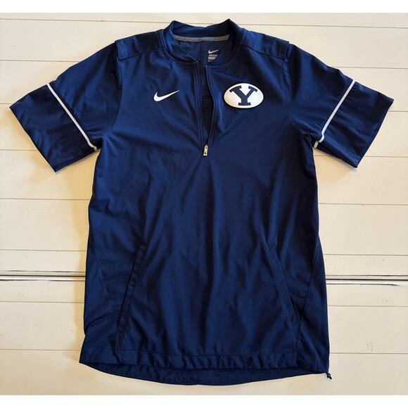 Nike BYU Jacket Shirt Blue Short Sleeve 1/2 Zip Windbreaker Mens Size Small S - Picture 1 of 5